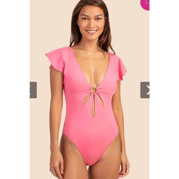 Trina Turk MONACO SOLIDS FLUTTER MAILLOT GERANIUM PINK Size 6 New - Picture 1 of 8